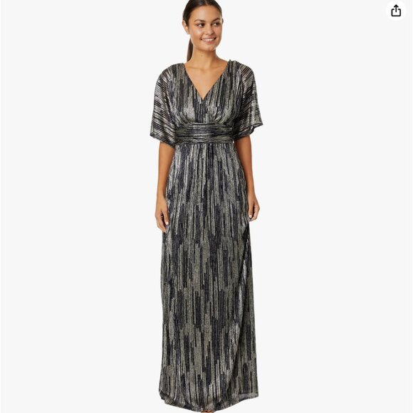 Parigi maxi dress, True Navy x Gold Metallic Rope Stripe Crinkle Knit, size M - Picture 4 of 4